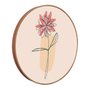 Quadro Decorativo Redondo Silhueta Flor Rosa Detalhe Laranja com Moldura em Couro Sintético