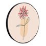 Quadro Decorativo Redondo Silhueta Flor Rosa Detalhe Laranja com Moldura em Couro Sintético