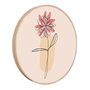 Quadro Decorativo Redondo Silhueta Flor Rosa Detalhe Laranja com Moldura em Couro Sintético