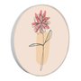 Quadro Decorativo Redondo Silhueta Flor Rosa Detalhe Laranja com Moldura em Couro Sintético