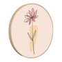 Quadro Decorativo Redondo Silhueta Flor Rosa e Detalhe Laranja com Moldura em Couro Sintético