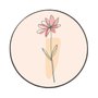 Quadro Decorativo Redondo Silhueta Flor Rosa e Detalhe Laranja com Moldura em Couro Sintético