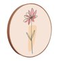 Quadro Decorativo Redondo Silhueta Flor Rosa e Detalhe Laranja com Moldura em Couro Sintético