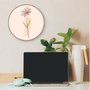 Quadro Decorativo Redondo Silhueta Flor Rosa e Detalhe Laranja com Moldura em Couro Sintético
