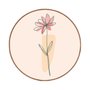 Quadro Decorativo Redondo Silhueta Flor Rosa e Detalhe Laranja com Moldura em Couro Sintético