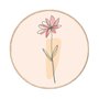 Quadro Decorativo Redondo Silhueta Flor Rosa e Detalhe Laranja com Moldura em Couro Sintético