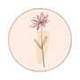 Quadro Decorativo Redondo Silhueta Flor Rosa e Detalhe Laranja com Moldura em Couro Sintético