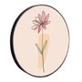Quadro Decorativo Redondo Silhueta Flor Rosa e Detalhe Laranja com Moldura em Couro Sintético