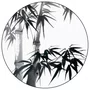 Quadro Decorativo Redondo Take Pintura de Bambu no Estilo Sumiê com Moldura em Couro Sintético