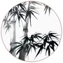 Quadro Decorativo Redondo Take Pintura de Bambu no Estilo Sumiê com Moldura em Couro Sintético