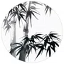 Quadro Decorativo Redondo Take Pintura de Bambu no Estilo Sumiê com Moldura em Couro Sintético