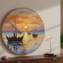 Quadro Decorativo Redondo Veleiros no Mar Dourado