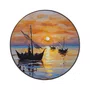 Quadro Decorativo Redondo Veleiros no Mar Dourado