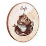 Quadro Decorativo Redondo Xícara de Café com Moldura em Couro Sintético