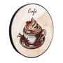 Quadro Decorativo Redondo Xícara de Café com Moldura em Couro Sintético