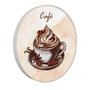 Quadro Decorativo Redondo Xícara de Café com Moldura em Couro Sintético