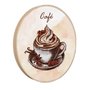 Quadro Decorativo Redondo Xícara de Café com Moldura em Couro Sintético