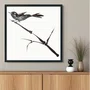 Quadro Decorativo Suzume Arte de Pardal Pousado em galho no Estilo Sumiê