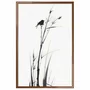 Quadro Decorativo Suzume Pintura de Pardal em Meio à Vegetação no Estilo Sumiê