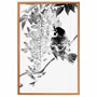 Quadro Decorativo Suzume Pintura de Pardal em Meio às Flores no Estilo Sumiê