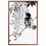Quadro Decorativo Suzume Pintura de Pardal em Meio às Flores no Estilo Sumiê