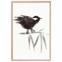 Quadro Decorativo Suzume Pintura de Pardal Pousado em galho no Estilo Sumiê