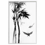 Quadro Decorativo Take Pintura de Bambu e Pássaros no Estilo Sumiê