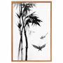Quadro Decorativo Take Pintura de Bambu e Pássaros no Estilo Sumiê