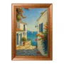 Quadro Decorativo Viela Grega ao Mar Azul: Buganvílias e Sol Mediterrâneo