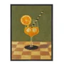 Quadro Em Tela Canvas Estilo Pintura Mid Century Composição de Coquetel Aperol Spritz Guarnecido sobre Toalha Xadrez