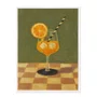Quadro Em Tela Canvas Estilo Pintura Mid Century Composição de Coquetel Aperol Spritz Guarnecido sobre Toalha Xadrez
