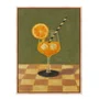 Quadro Em Tela Canvas Estilo Pintura Mid Century Composição de Coquetel Aperol Spritz Guarnecido sobre Toalha Xadrez