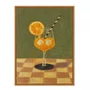 Quadro Em Tela Canvas Estilo Pintura Mid Century Composição de Coquetel Aperol Spritz Guarnecido sobre Toalha Xadrez