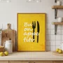 Quadro Em Tela Canvas Estilo Pintura Folk Moderno/Pop "Buon Appetito" sobre Fundo Amarelo, com Silhuetas de Talheres