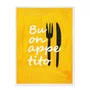 Quadro Em Tela Canvas Estilo Pintura Folk Moderno/Pop "Buon Appetito" sobre Fundo Amarelo, com Silhuetas de Talheres