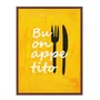 Quadro Em Tela Canvas Estilo Pintura Folk Moderno/Pop "Buon Appetito" sobre Fundo Amarelo, com Silhuetas de Talheres