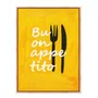 Quadro Em Tela Canvas Estilo Pintura Folk Moderno/Pop "Buon Appetito" sobre Fundo Amarelo, com Silhuetas de Talheres