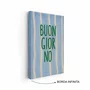 Quadro Em Tela Canvas Estilo Pintura Mid Century "Buon Giorno" em Verde, em Fundo de Padrão Listrado Azul Claro e Creme