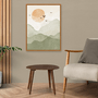 Quadro Em Tela Canvas Montanhas Com Sol E Pássaros Aquarela Estilo Japandi