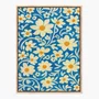 Quadro Em Tela Canvas Padrão Floral Estilizado: Margaridas Brancas e Amarelas em Fundo de Arabescos Azul-Cobalto