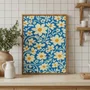 Quadro Em Tela Canvas Padrão Floral Estilizado: Margaridas Brancas e Amarelas em Fundo de Arabescos Azul-Cobalto