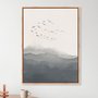 Quadro Em Tela Canvas Paisagem Aquarela Pássaros Nas Montanhas Estilo Japandi