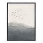 Quadro Em Tela Canvas Paisagem Aquarela Pássaros Nas Montanhas Estilo Japandi