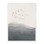 Quadro Em Tela Canvas Paisagem Aquarela Pássaros Nas Montanhas Estilo Japandi