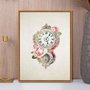 Quadro Em Tela Canvas Relógio Com Flores Vintage Farmhouse