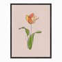 Quadro em Tela Canvas Silhueta Flor Colorida com Folhas Verdes e Fundo Rosa