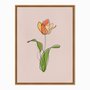 Quadro em Tela Canvas Silhueta Flor Colorida com Folhas Verdes e Fundo Rosa