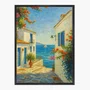 Quadro Em Tela Canvas Viela Grega ao Mar Azul: Buganvílias e Sol Mediterrâneo