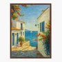 Quadro Em Tela Canvas Viela Grega ao Mar Azul: Buganvílias e Sol Mediterrâneo