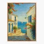 Quadro Em Tela Canvas Viela Grega ao Mar Azul: Buganvílias e Sol Mediterrâneo
